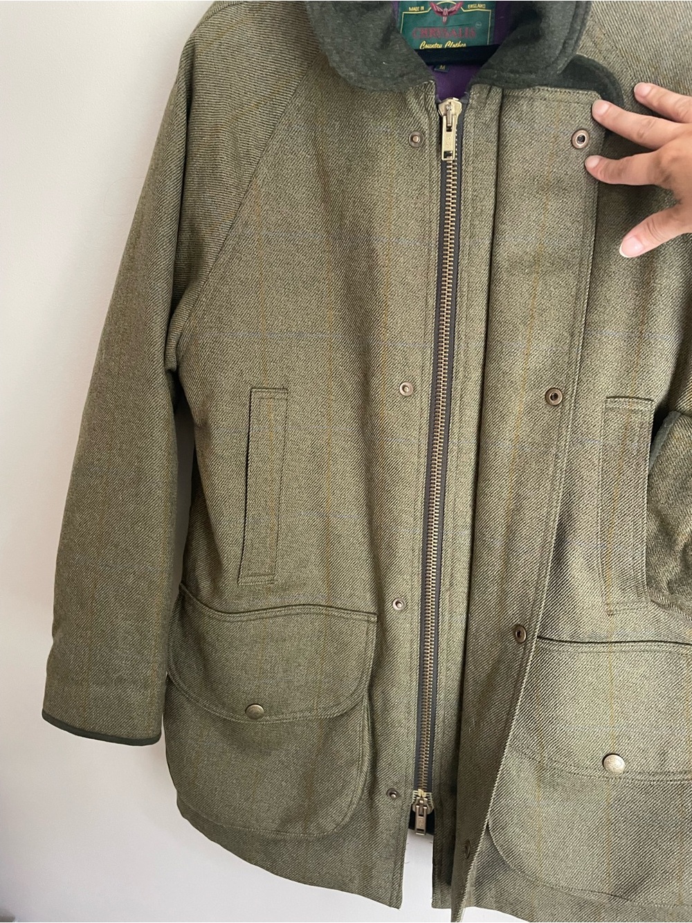 Chrysalis Chiltern Wool Field Coat Olive W/ Purple Lining Men’s Med - Picture 5 of 16